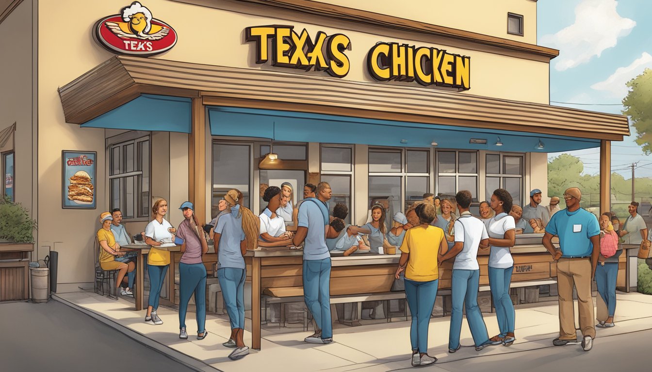 A bustling Church's Texas Chicken franchise with happy customers and supportive staff