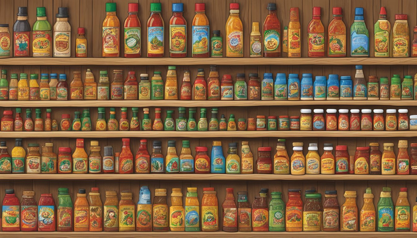 A display of Buc-ee's Artisan Hot Sauces and unique souvenirs