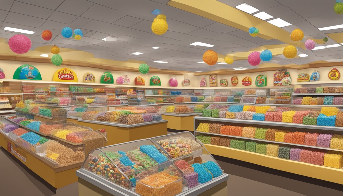 A display of colorful fudge confections and unique souvenirs at Buc-ee's