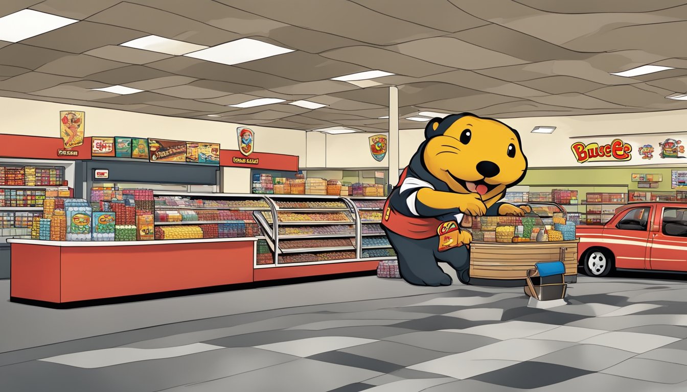 A bustling Buc-ee's travel center in Crossville, Tennessee, with iconic beaver mascot and record-breaking amenities