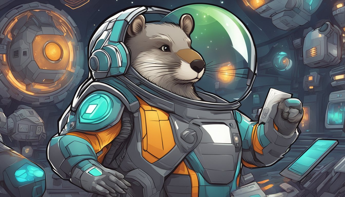 A beaver in a futuristic suit surrounded by rejected mascot designs