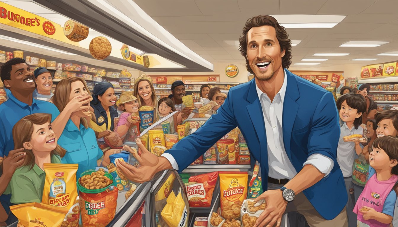 Matthew McConaughey reaching for snacks in a crowded Buc-ee's store