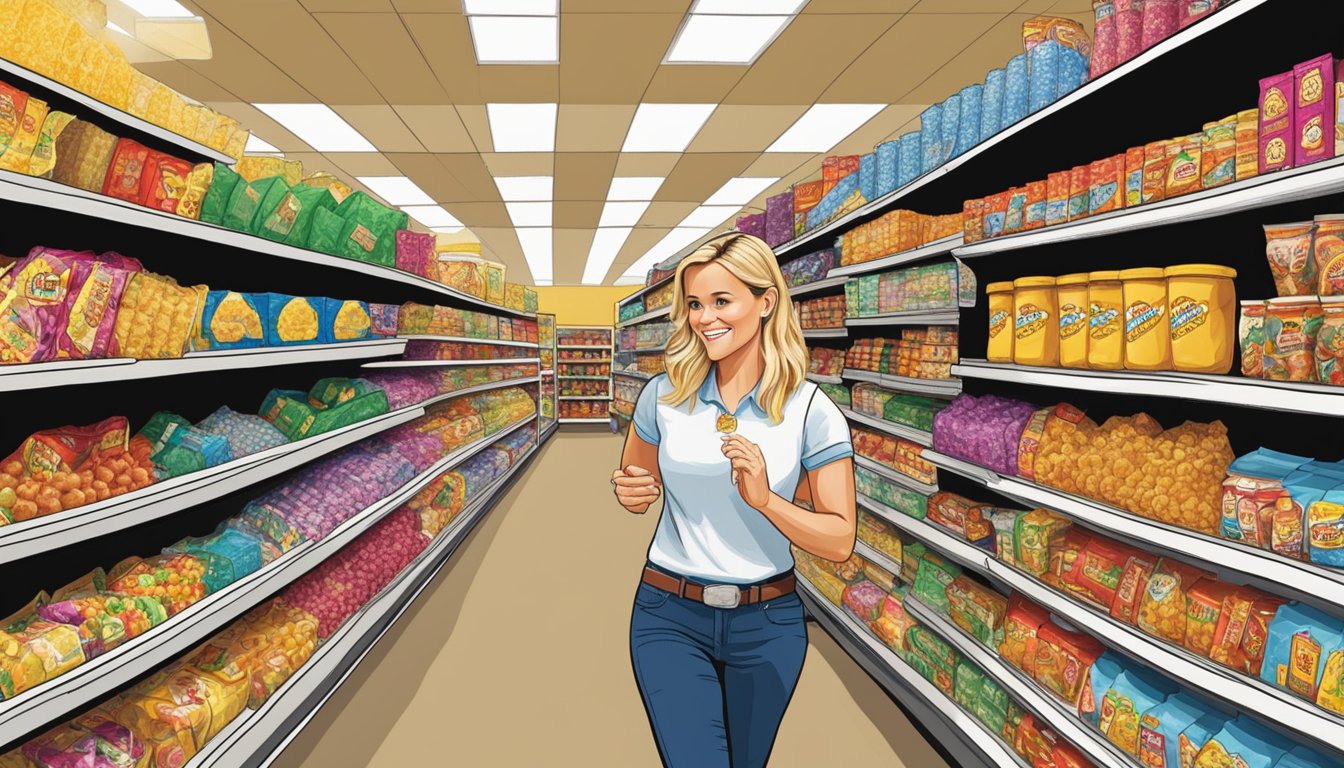 Reese Witherspoon selecting souvenirs in Buc-ee's aisle