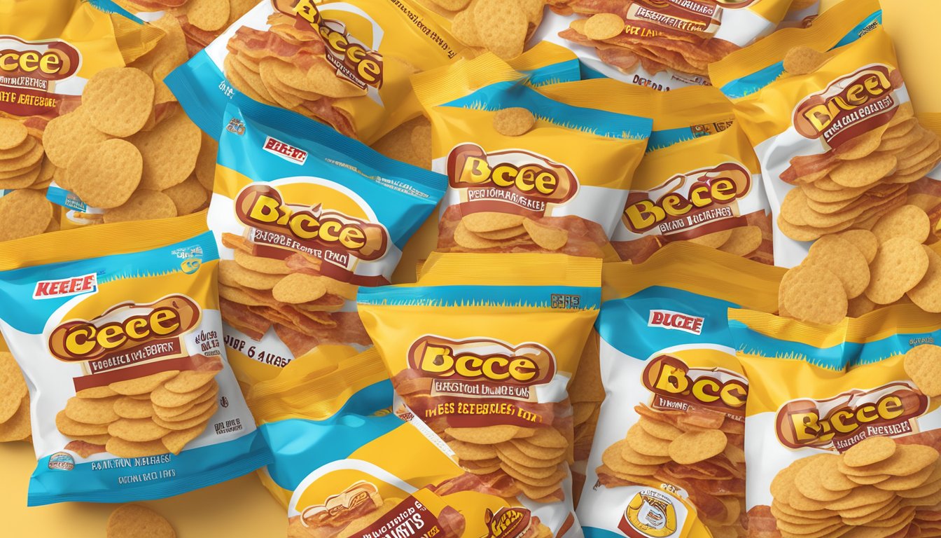 A plate of bacon cheddar cheese crisps surrounded by 14 Buc-ee's snack packages, perfect for keto dieters