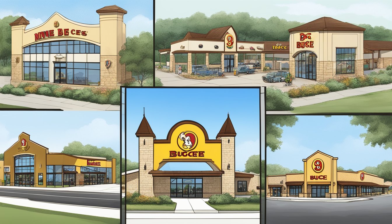 Nine Buc-ee's locations in Texas, each with unique architectural features