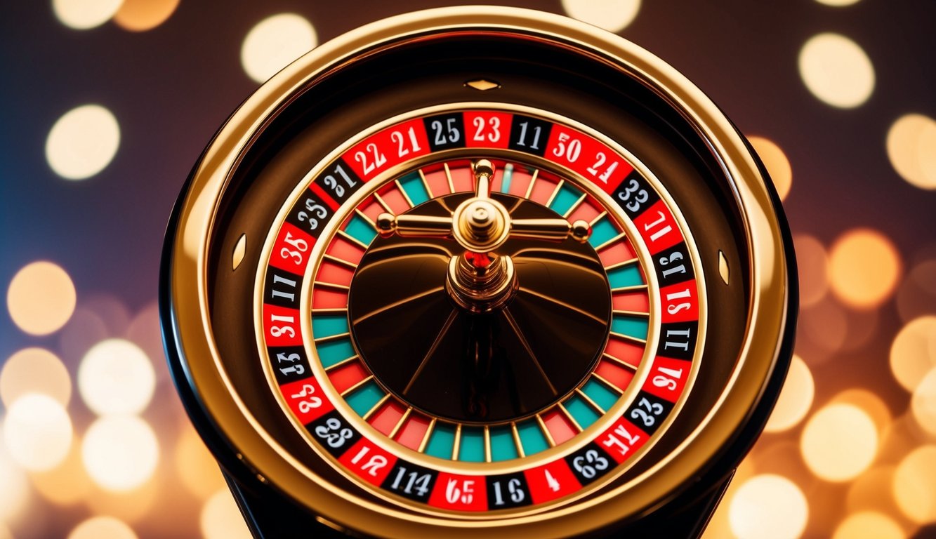 Roda roulette virtual berputar di antarmuka digital yang bersinar