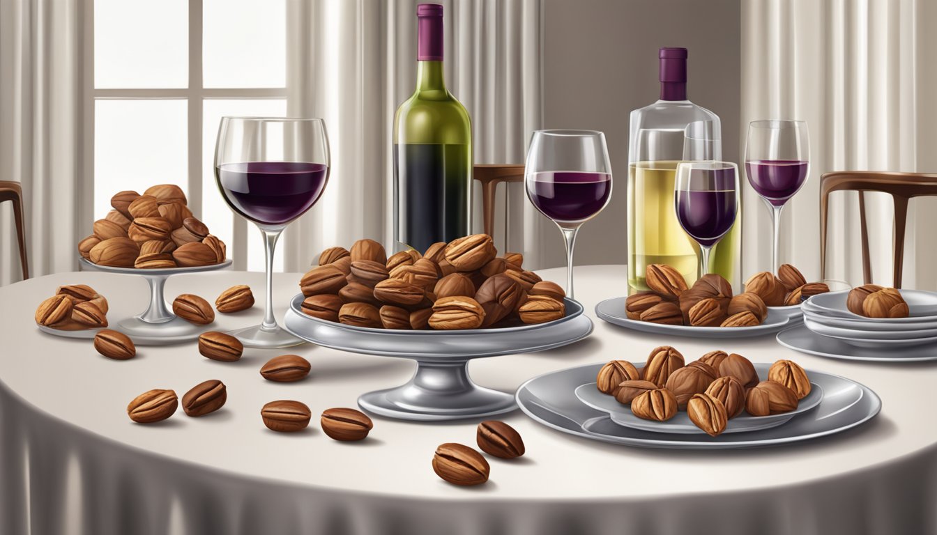 A table set with a variety of pecan pralines and wine glasses