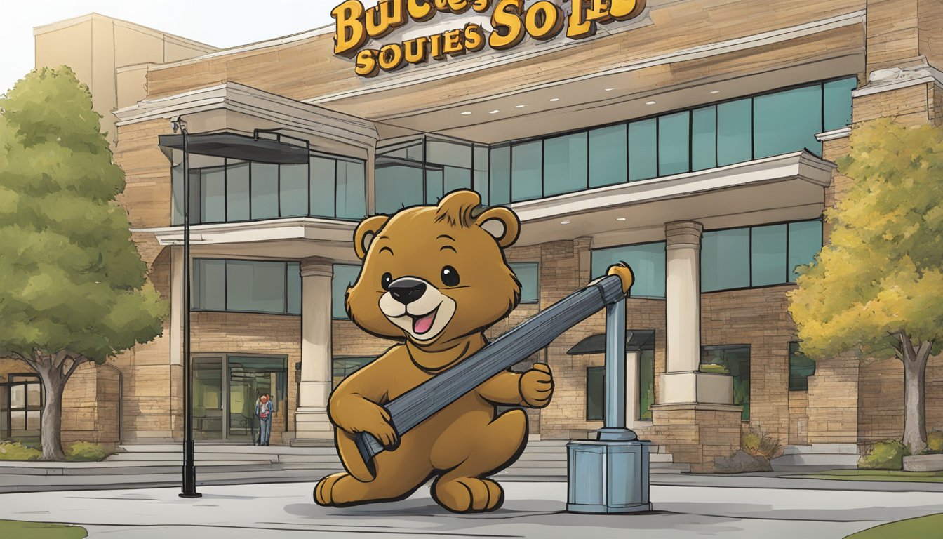 A selfie stick extends towards the iconic Buc-ee's beaver statue, capturing the moment of a devoted fan