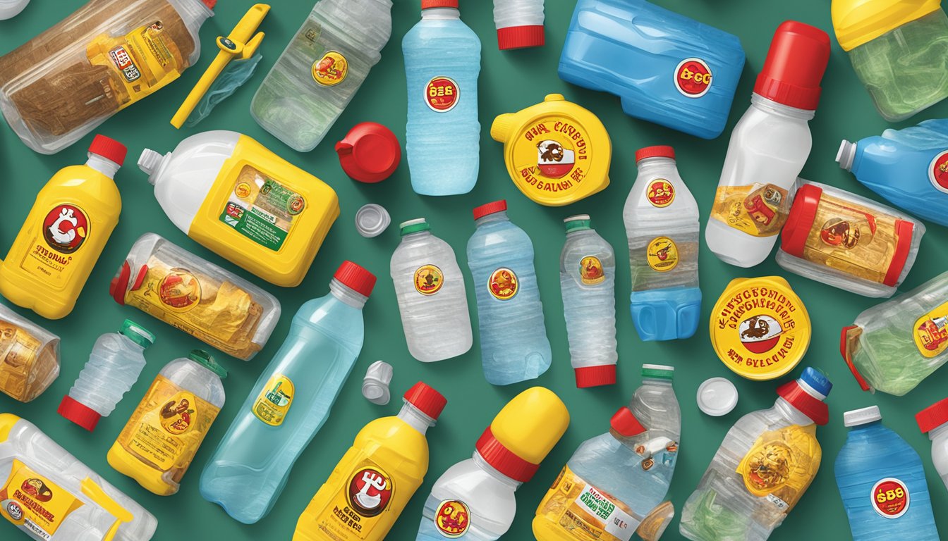 A collection of Buc-ee's water bottles and emergency kit items arranged neatly on a tabletop