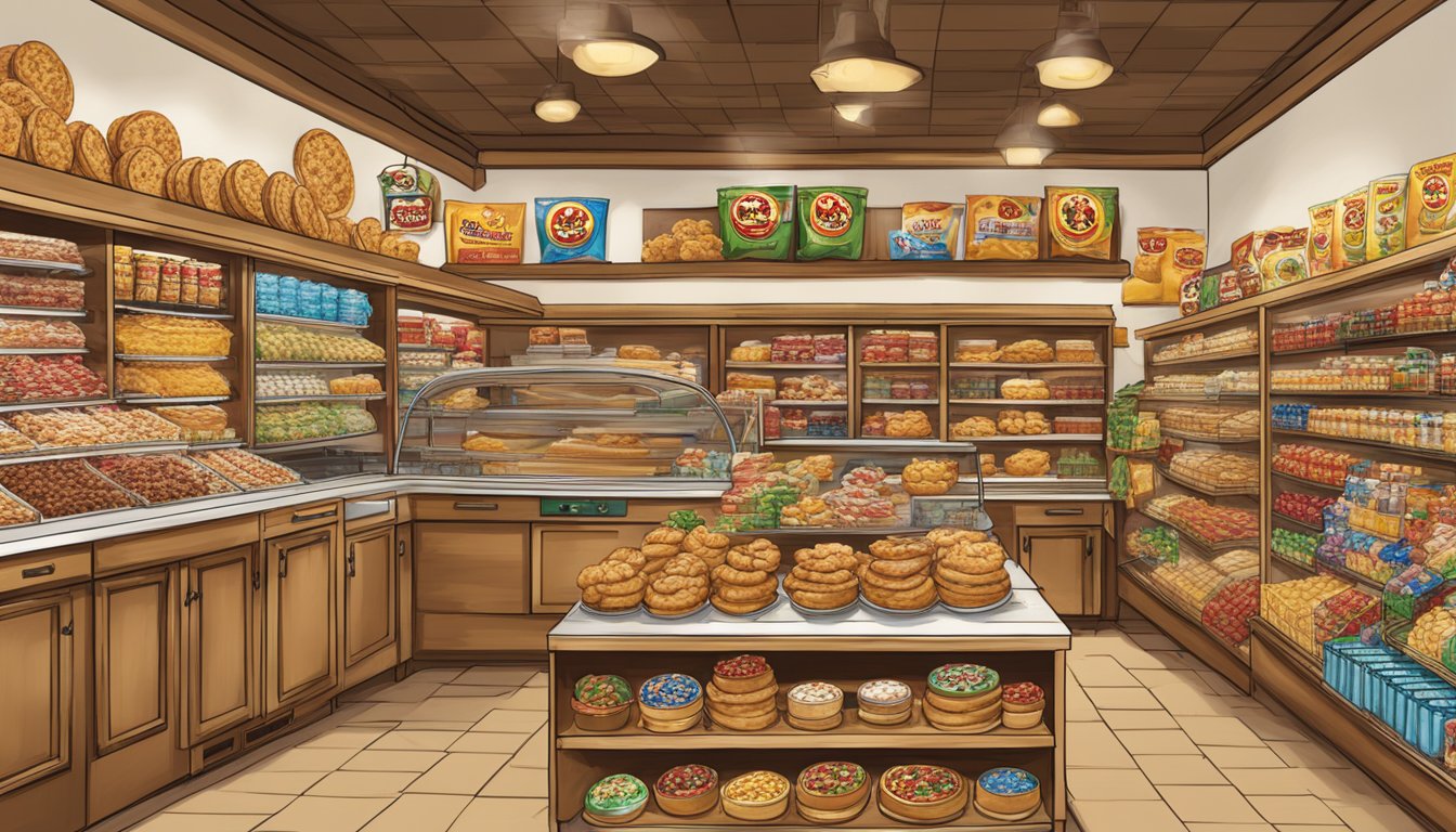 A display of Buc-ee's Maple Pecan Danish surrounded by 25 other Buc-ee's items, creating a colorful and enticing scene for an illustrator to recreate