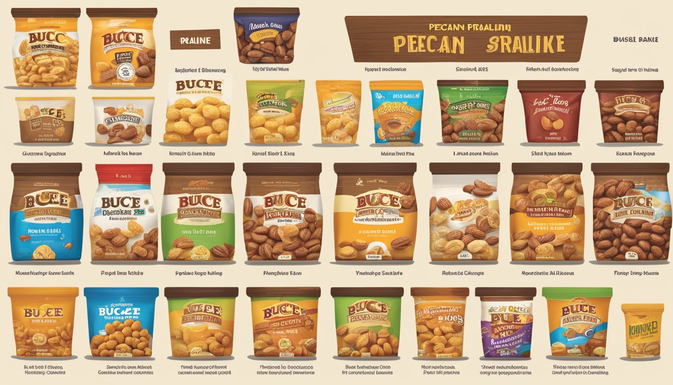 A table displaying various Buc-ee's snacks, including the Pecan Praline, with their sugar content ranked from highest to lowest