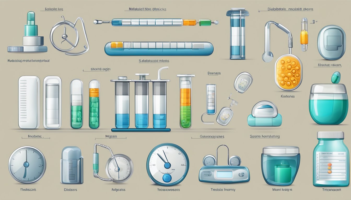 A progression of medical devices and pills, from diabetes treatment to weight management, displayed in chronological order