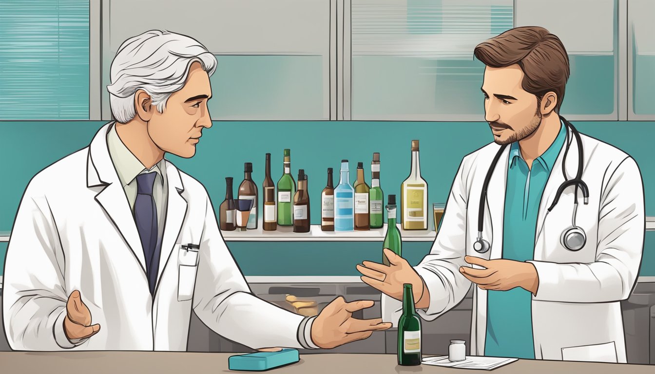 A doctor explaining Ozempic and alcohol interaction to a patient in a clinic setting