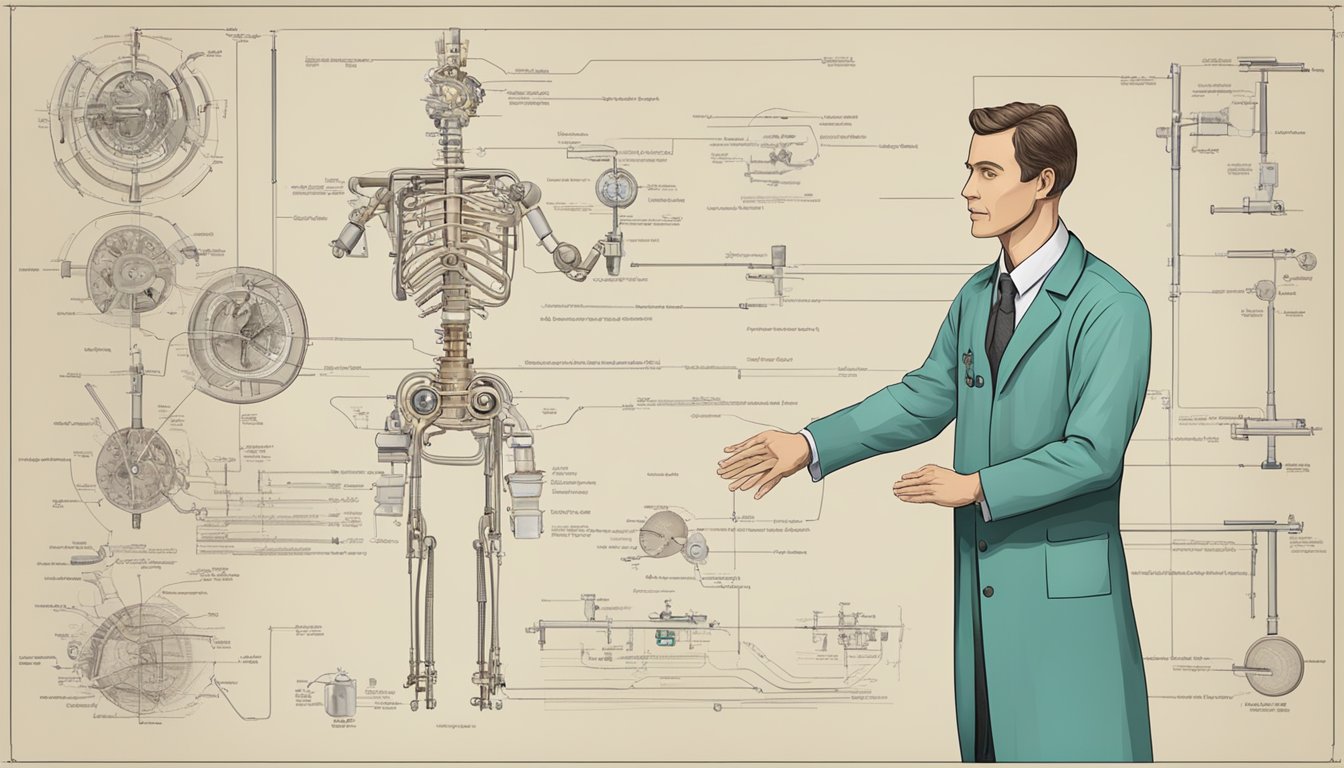 A doctor explaining Saxenda's mechanism using visual aids and a diagram of the human body