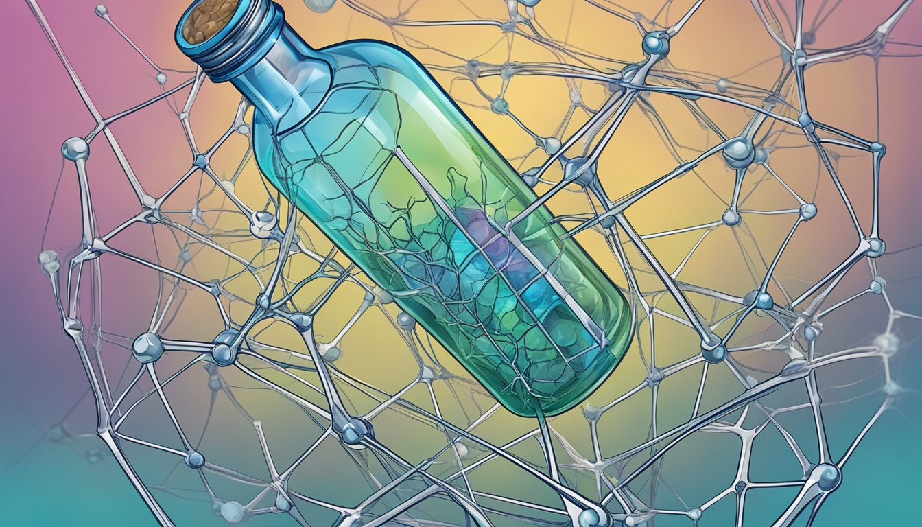 A vial of Saxenda surrounded by a web of interconnected neurons, symbolizing its impact on the brain's appetite regulation