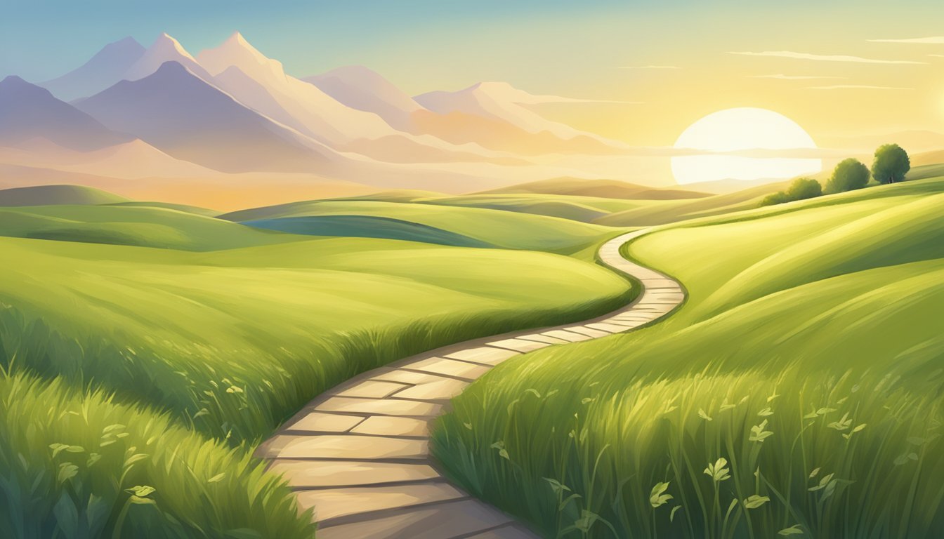 A serene, open field with a winding path leading towards a bright horizon, symbolizing the journey of weight management beyond Saxenda treatment