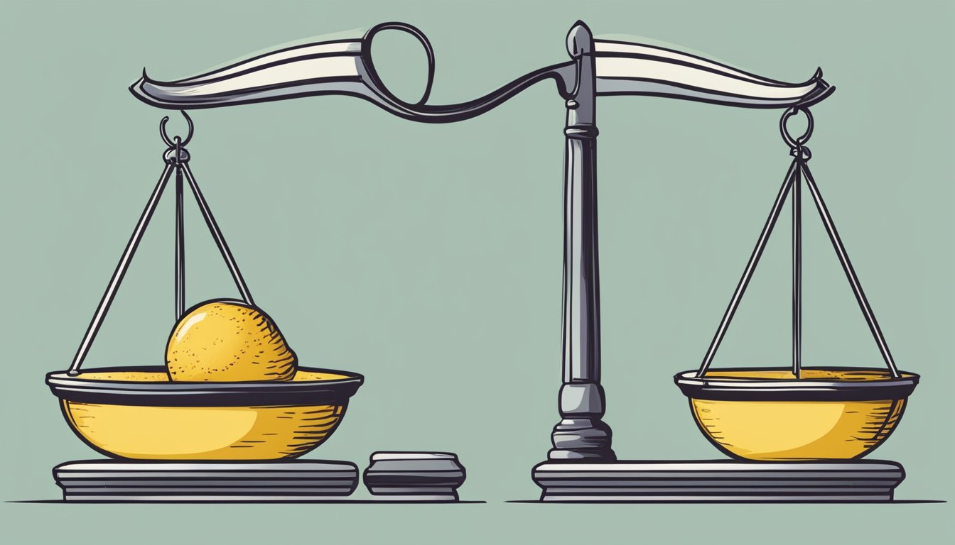 A scale with two sides: one labeled "Wegovy" and the other "Traditional Diet and Exercise." The "Wegovy" side shows a significant decrease in weight, while the other side remains unchanged