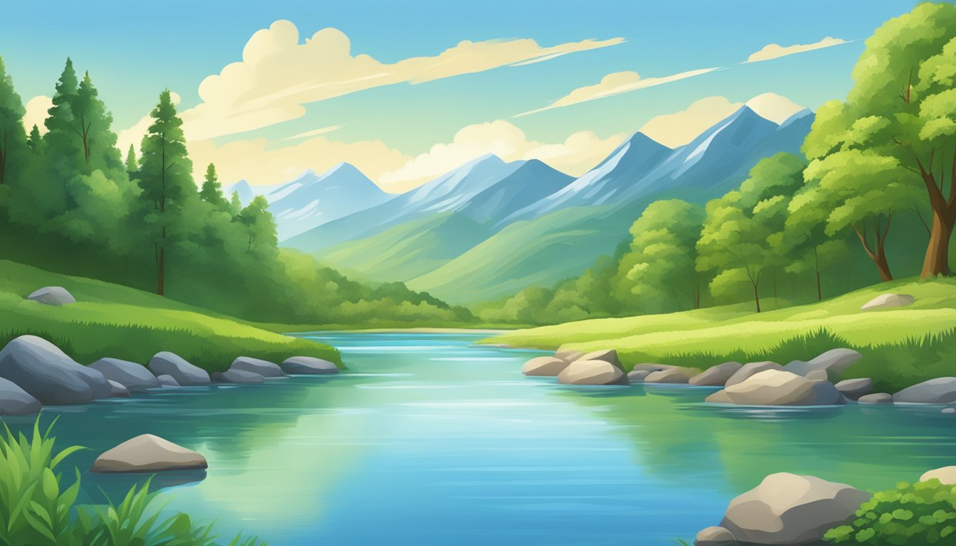 A serene mountain landscape with lush greenery, a flowing river, and a clear blue sky, symbolizing overall health improvements