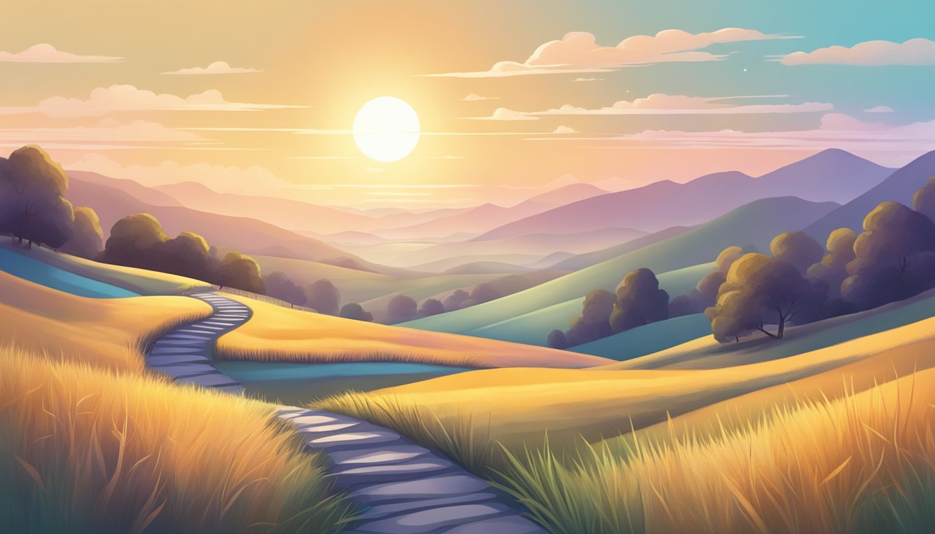 A serene landscape with a winding path leading towards a bright horizon, symbolizing the long-term journey of maintaining weight loss after Zepbound treatment