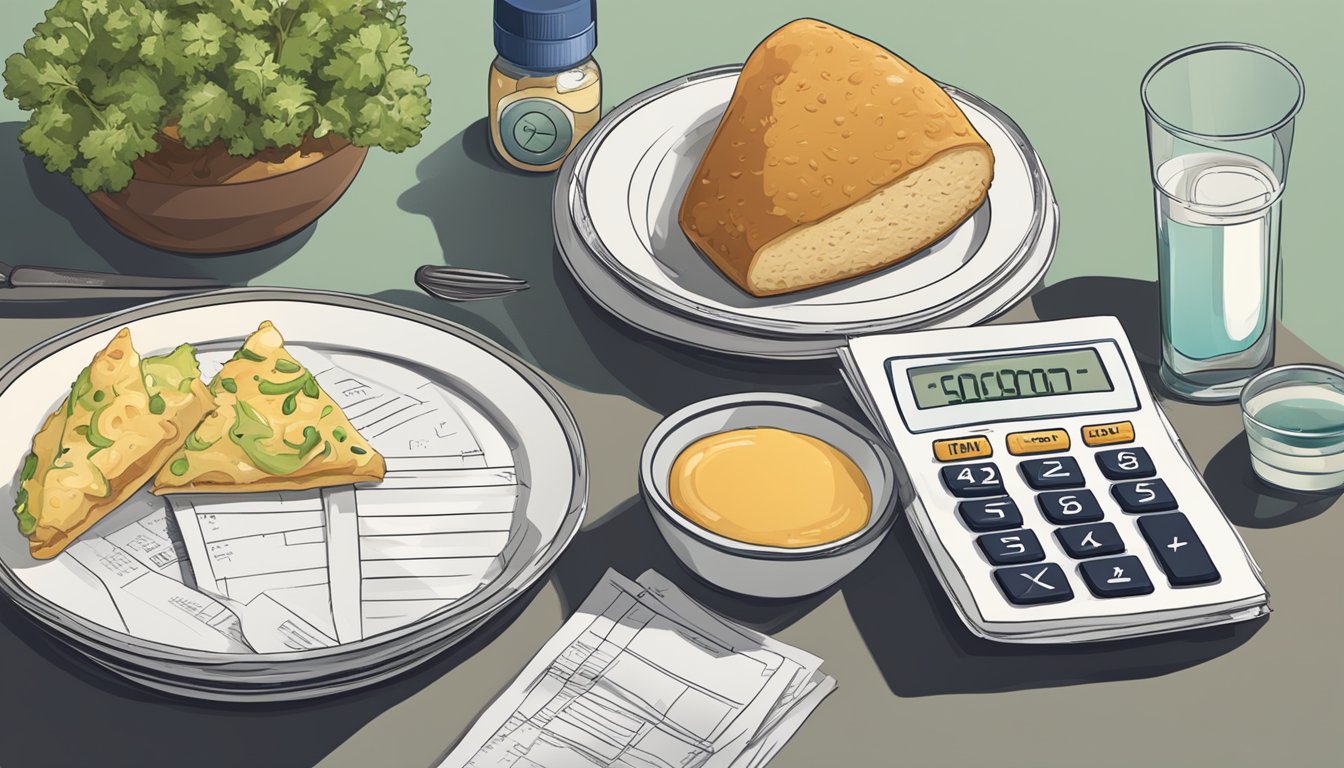 A bottle of Qsymia sits next to a calculator and insurance paperwork, while a plate of food with altered taste is nearby