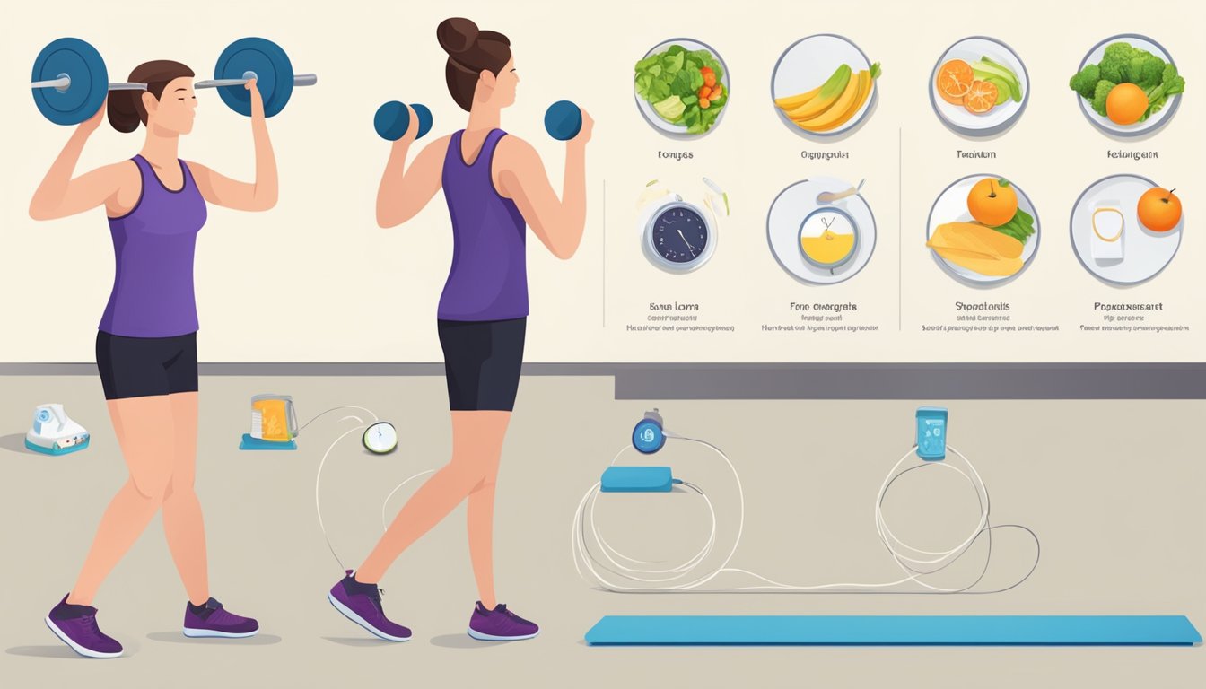 A person taking Qsymia while exercising and following a healthy diet, showing progress and long-term weight management