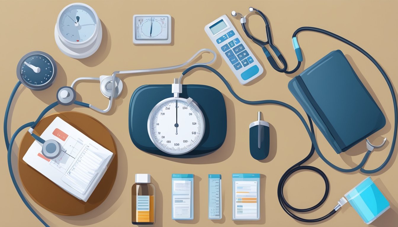 A doctor's office with a scale, blood pressure cuff, and medical equipment. A patient is having a check-up while on Qsymia medication