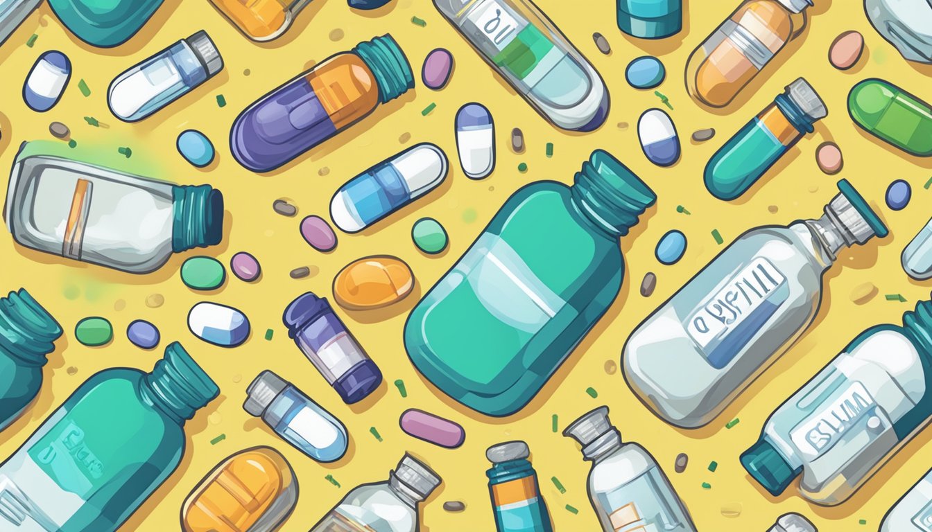 A pill bottle labeled "Qsymia" surrounded by various other medication bottles