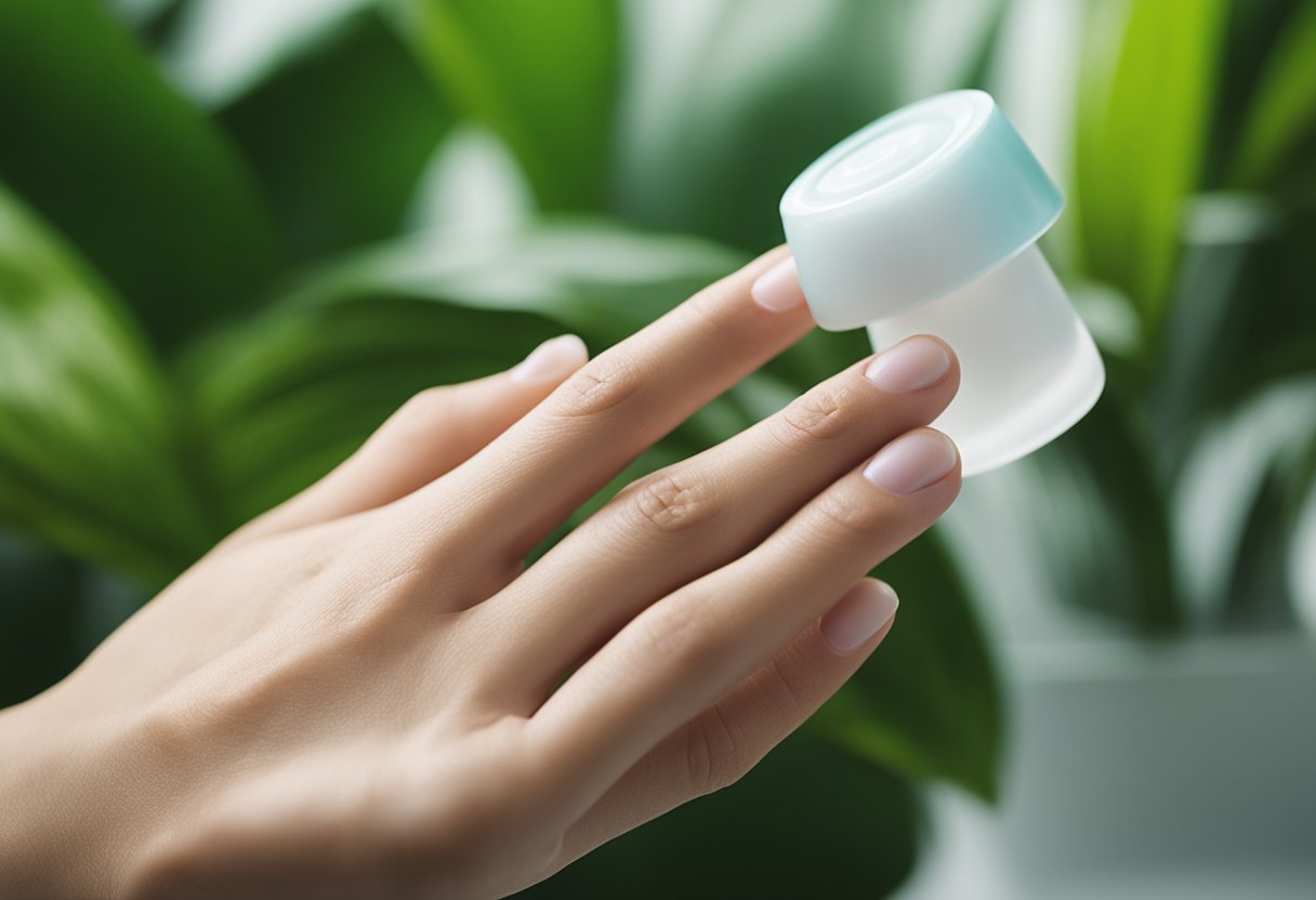 A woman's hand squeezes a tube of gel cleanser onto a palm, balancing between pros and cons