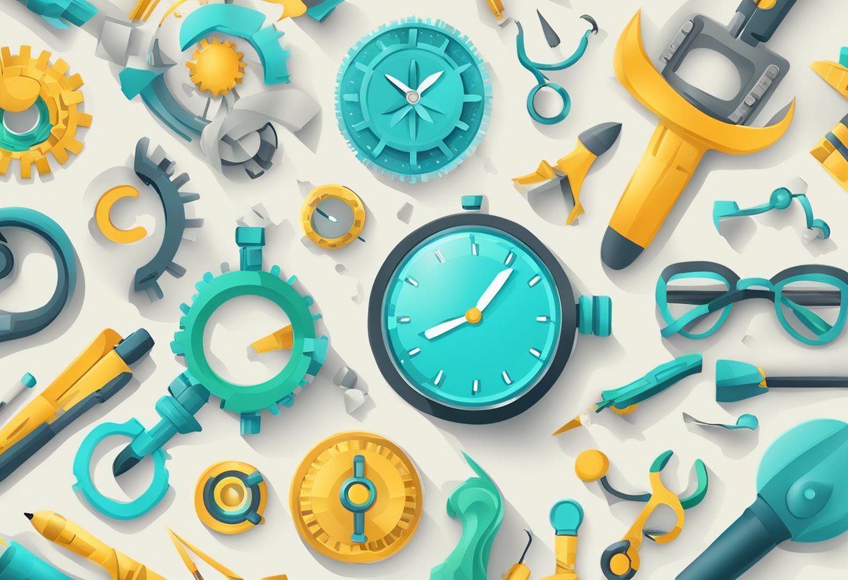 A digital illustration of circular tools and equipment in pastel.