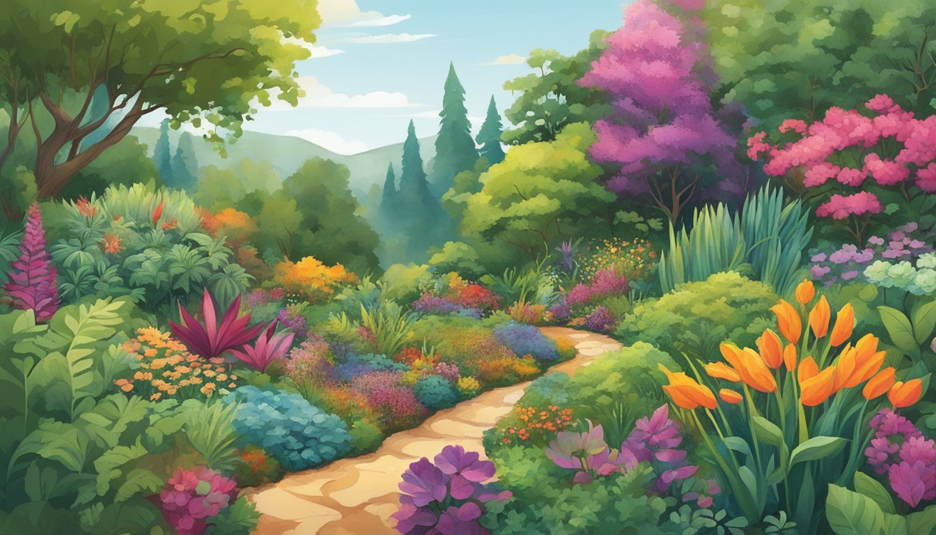 A lush, vibrant garden transitions into a rugged, untamed wilderness, symbolizing the journey from vegan to carnivore