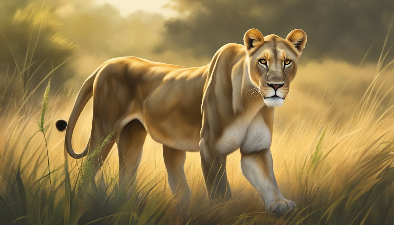 A lioness prowls through a lush savanna, her sleek fur glistening in the sunlight. She looks strong and healthy, a testament to the benefits of a carnivorous diet for skin vitality