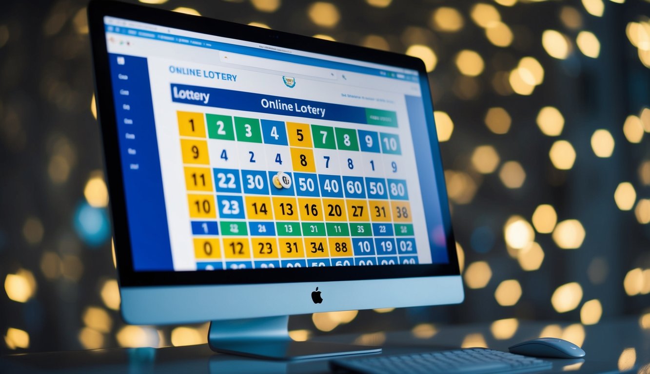 Sebuah layar komputer menampilkan situs web untuk lotere online, dengan berbagai angka dan opsi untuk bermain