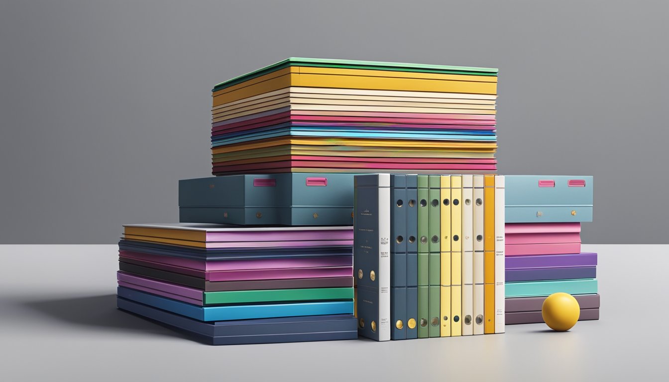 A stack of George's comprehensive box sets, neatly arranged with colorful spines, surrounded by scattered discs and open cases