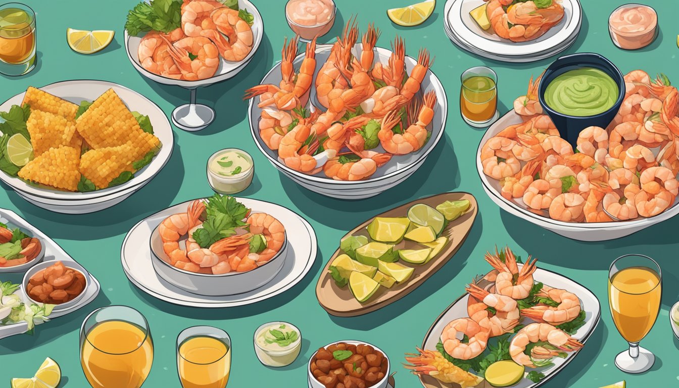 A platter of shrimp cocktail surrounded by other carnivore diet-friendly appetizers at a party