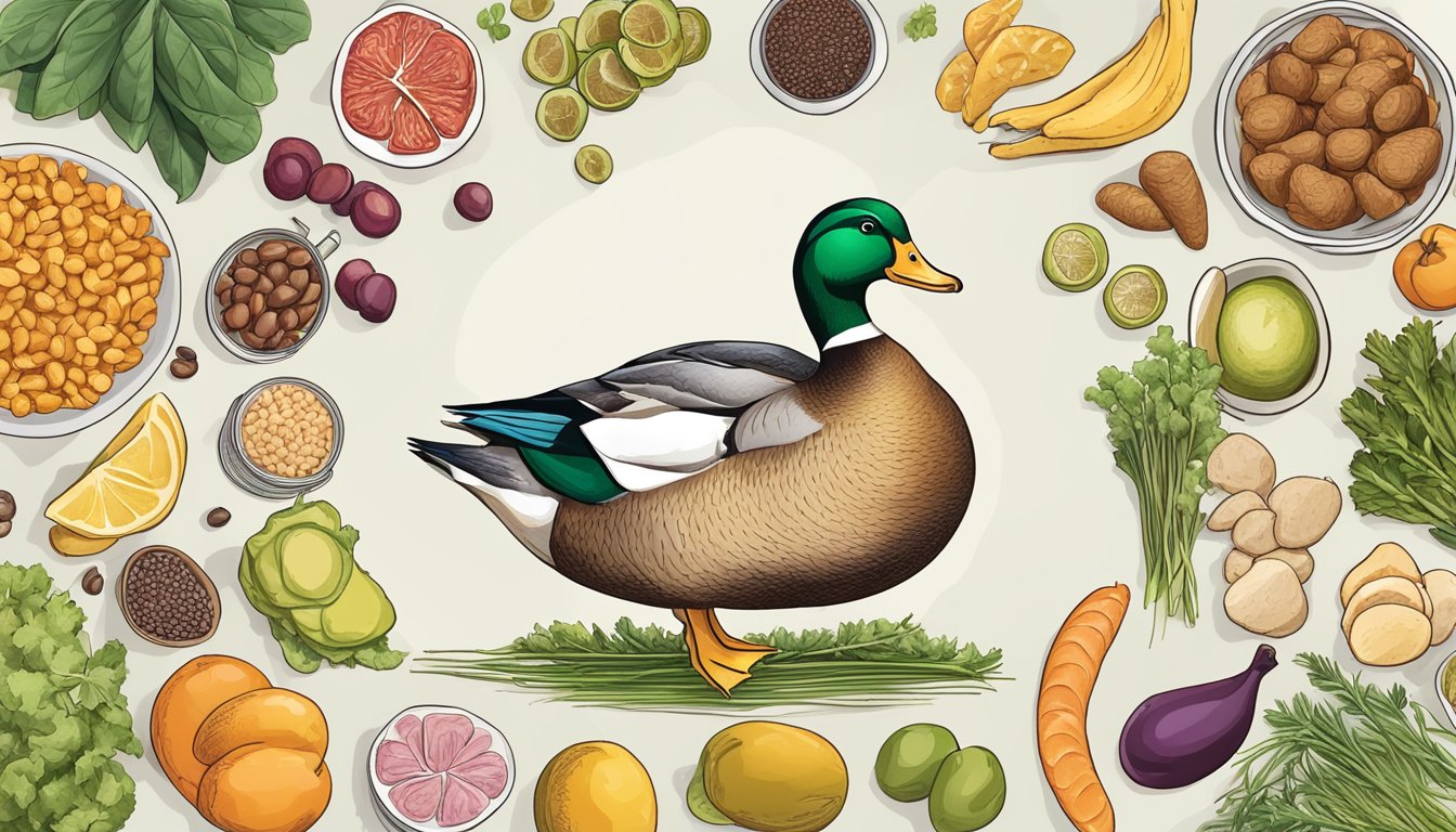 A whole duck surrounded by 10 carnivore diet-friendly foods, emphasizing healthy joints