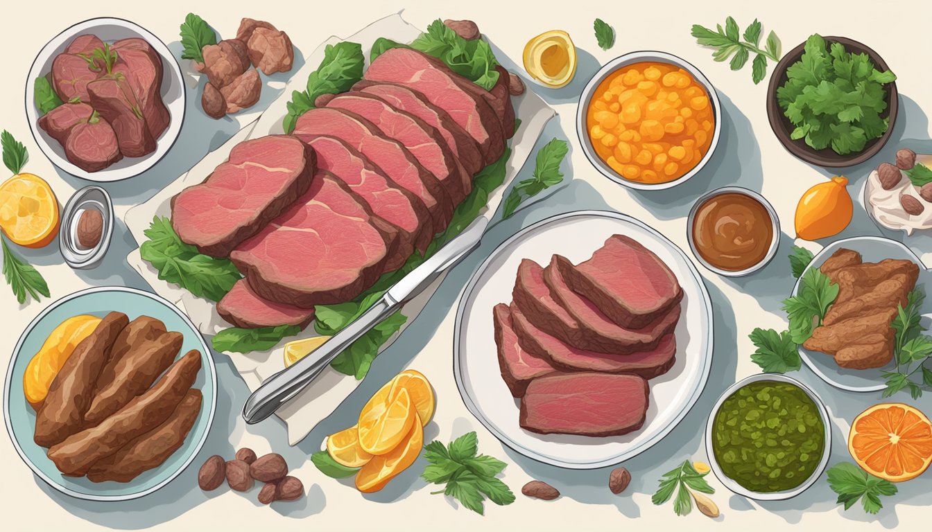 A table set with beef liver and 9 other carnivore diet-friendly foods, surrounded by vibrant, mood-boosting colors