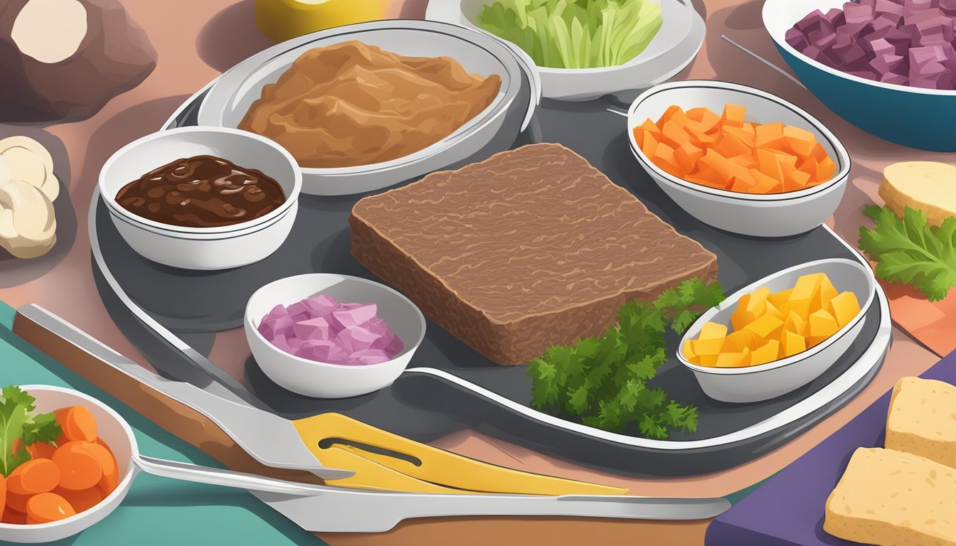 A platter of beef liver pâté surrounded by colorful crudités, set on a sleek work desk