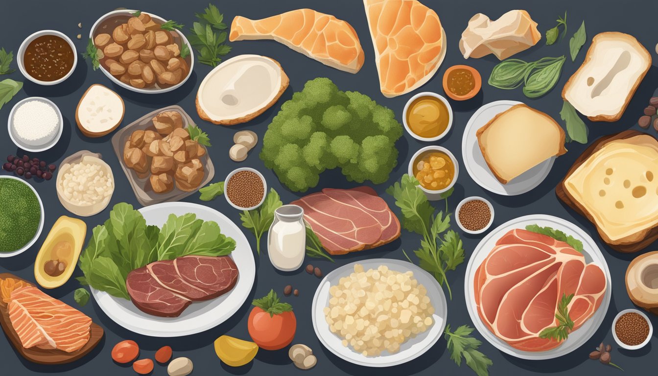 A variety of bone marrow and carnivore diet-friendly foods arranged on a table, with a focus on foods that promote better eye health