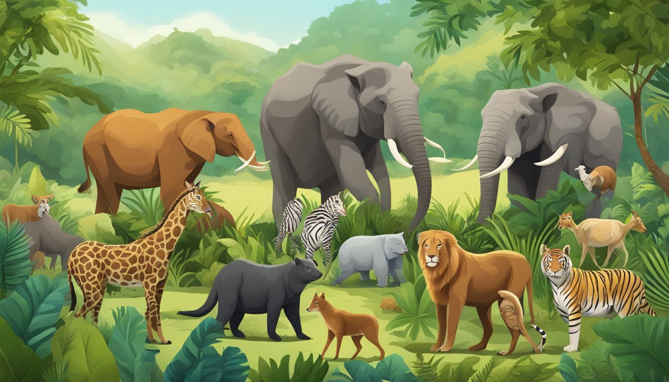 A diverse group of animals thriving in a lush, natural environment, symbolizing the success of reversing Type 2 diabetes through a carnivore diet