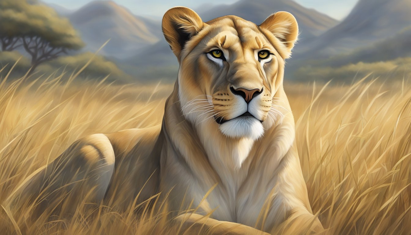 A serene lioness gazes intently at her prey, exuding mental clarity and focus like never before, embodying the success of a carnivore diet