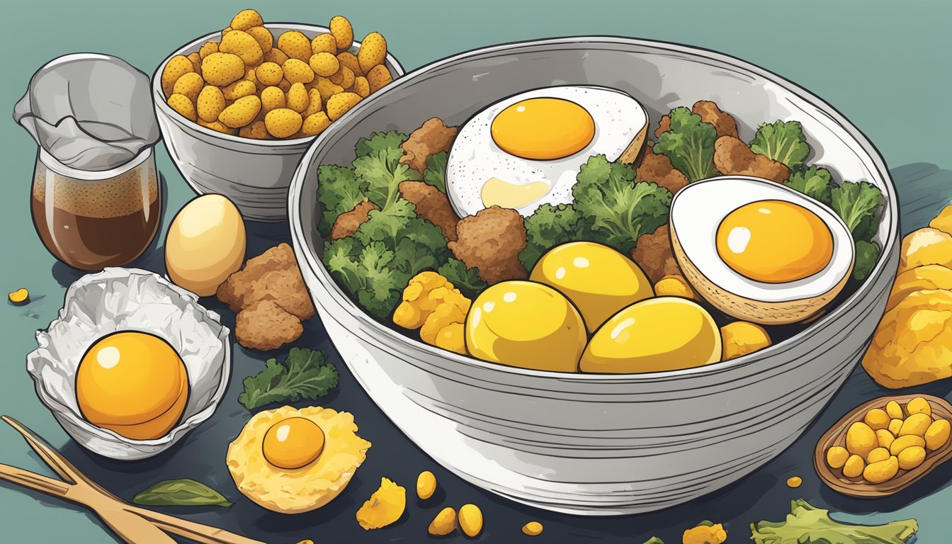 A bowl filled with bright yellow egg yolks surrounded by other carnivore diet-friendly foods, creating a visually appealing and appetizing scene