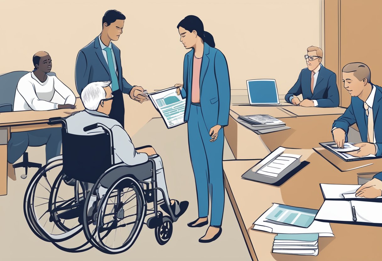 A person with a disability accessing RDSP funds, while government officials review the impact on disability assistance programs