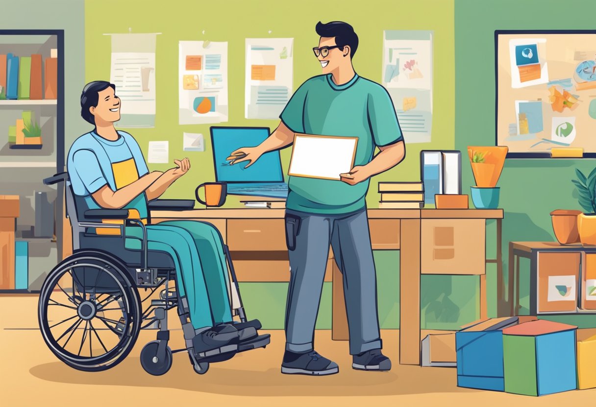 A person with a disability is happily engaged in activities such as education, employment, and socializing, all made possible through the support of their RDSP