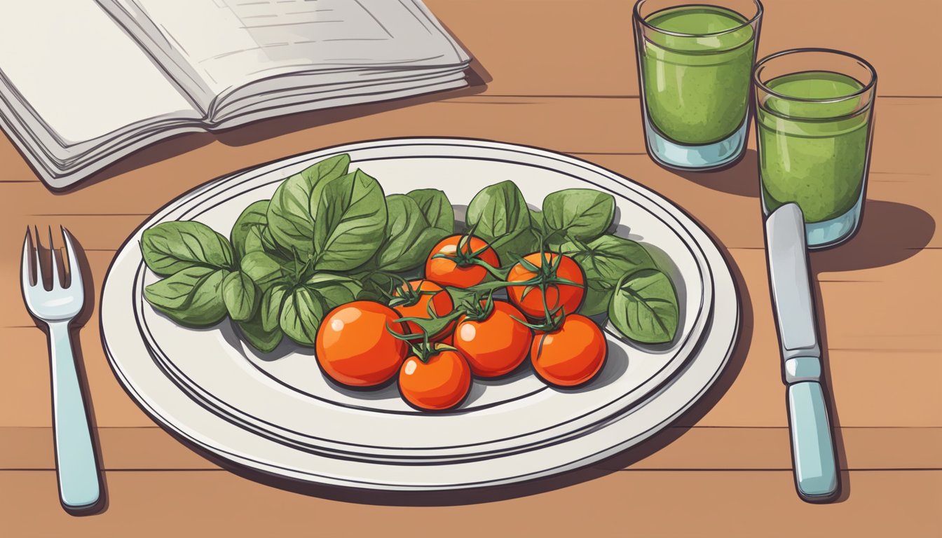 A plate with a measured portion of cherry tomatoes next to a keto-friendly meal