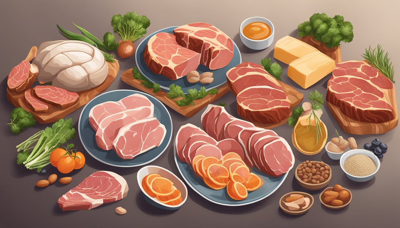 A variety of meats arranged in a balanced composition, showcasing the different amino acids found in a carnivore diet