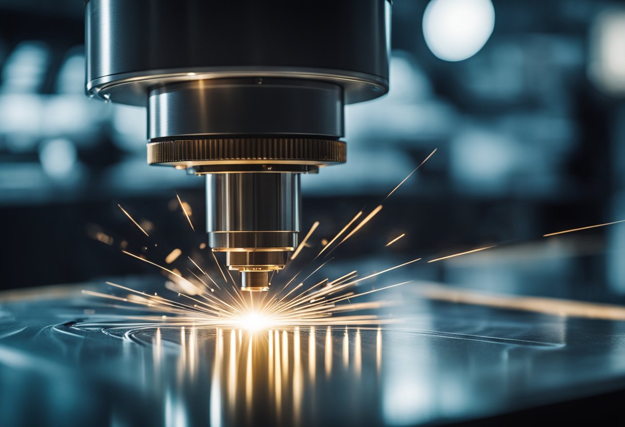 A modern laser engraving machine in action, emitting a powerful beam onto a material with precision and accuracy