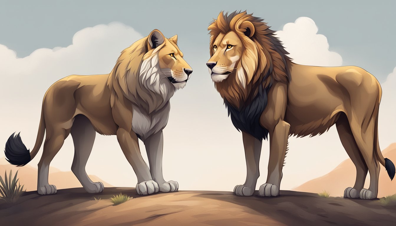 A lion and a wolf stand side by side, their powerful muscles and sleek fur illustrating the benefits of a carnivore diet for cellular health