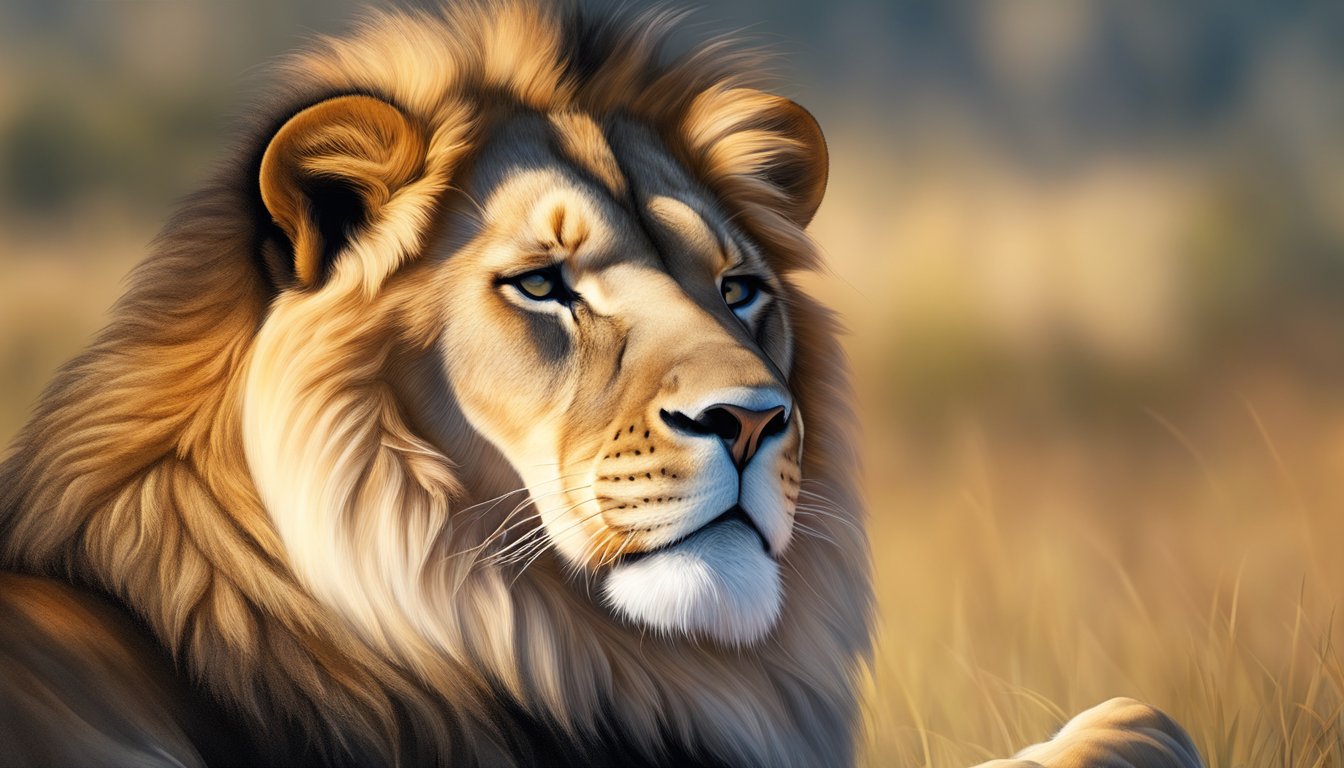 A lion basks in the warm sunlight, its eyes closed in contentment as it embraces the natural energy of the sun