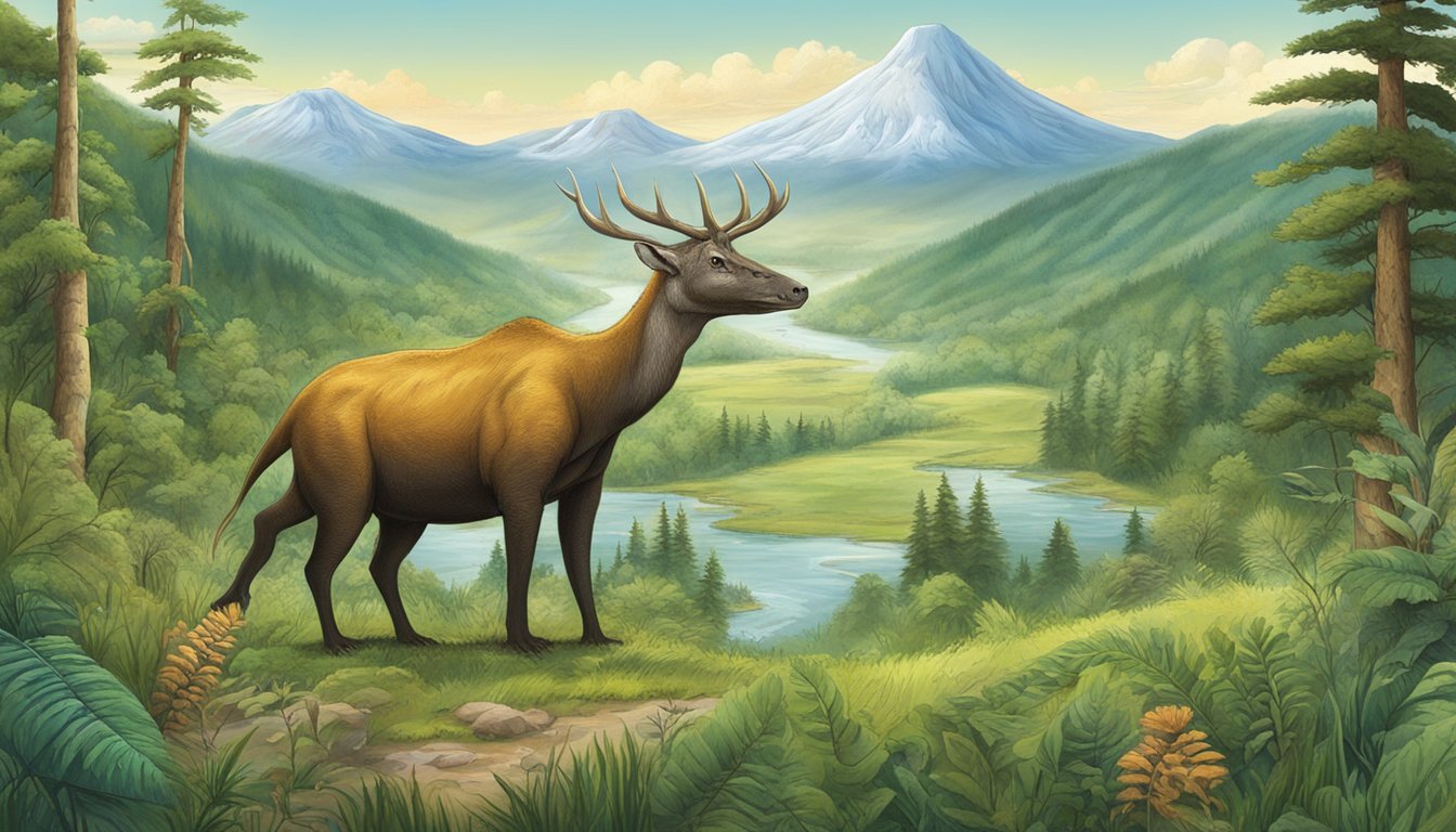 A carnivorous animal surrounded by a variety of natural environments, such as forests, grasslands, and mountains, showcasing the connection between CIRS and the environment