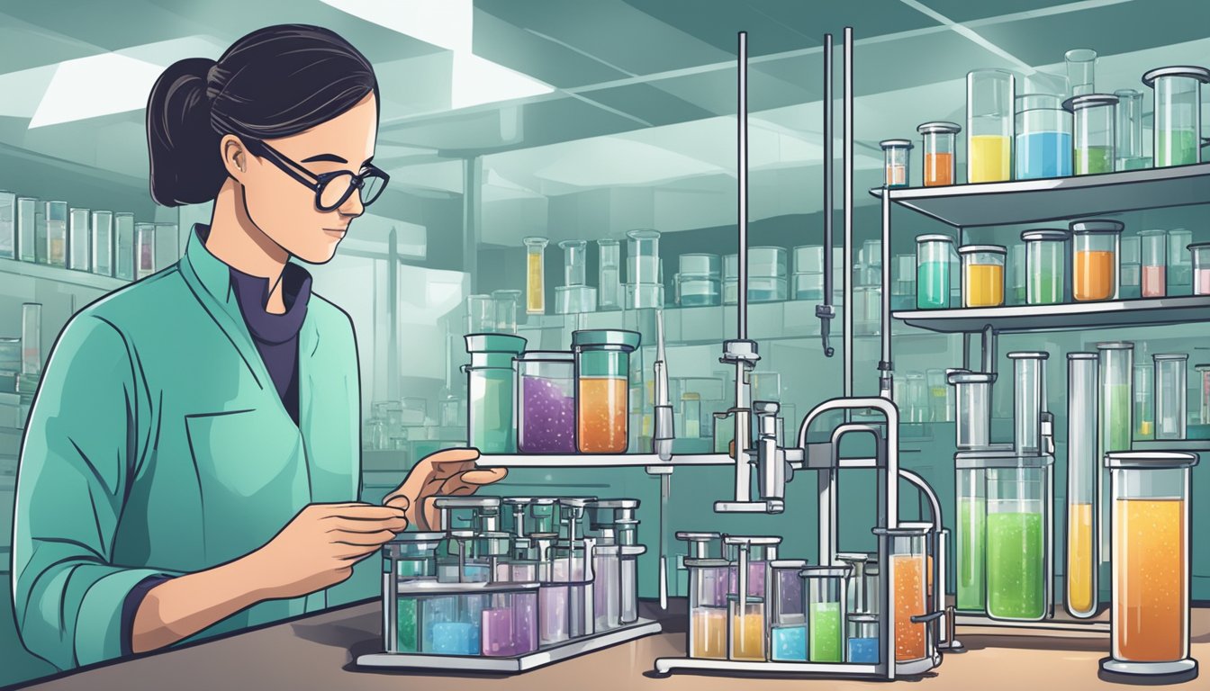 A laboratory setting with test tubes, petri dishes, and scientific equipment. A researcher is conducting experiments related to CIRS and the carnivore diet